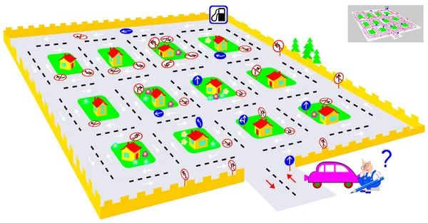 Jeu Puzzle Logique Avec Labyrinthe Trouvez Chemin Jusqu Station Service — Image vectorielle