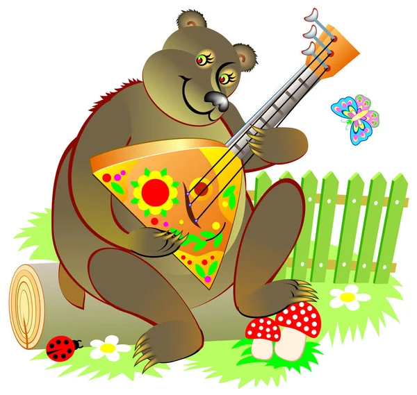 Ilustración Lindo Oso Ruso Jugando Balalaika Imagen Dibujos Animados Vectorial — Vector de stock