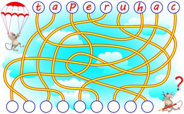 Mantık puzzle oyunu için çalışma İngilizce veya Fransızca. Mektuplar için doğru yer bulmak, bunları ilgili çevrelerde yazmak ve kelime okumak gerekir. Vektör çizgi film resim.