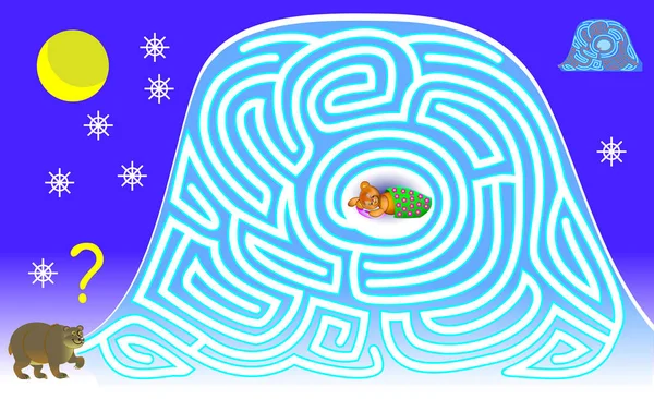 Jeu Puzzle Logique Avec Labyrinthe Pour Enfants Adultes Aidez Ours — Image vectorielle