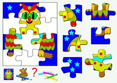 Çocuklar ve yetişkinler için oyun bulmaca mantık. İlgili ayrıntılı bilgileri bulun ve onları boş yerlerde çizmek gerekiyor. Vektör çizgi film resim.