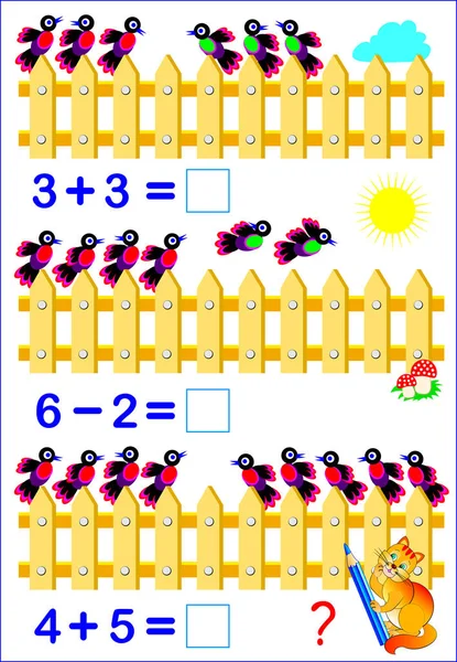 教育网页为孩子用减法练习 需要解决的例子和写的答案 开发计数技能 矢量图像 — 图库矢量图片