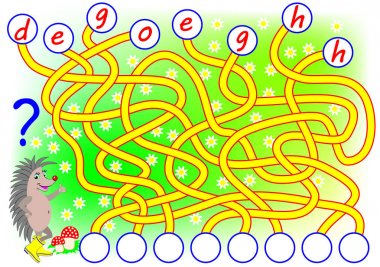 Mantık bulmaca için çalışma İngilizce oyun. Mektuplar için doğru yer bulmak, bunları ilgili çevrelerde yazmak ve kelime okumak gerekir. Vektör çizgi film resim.
