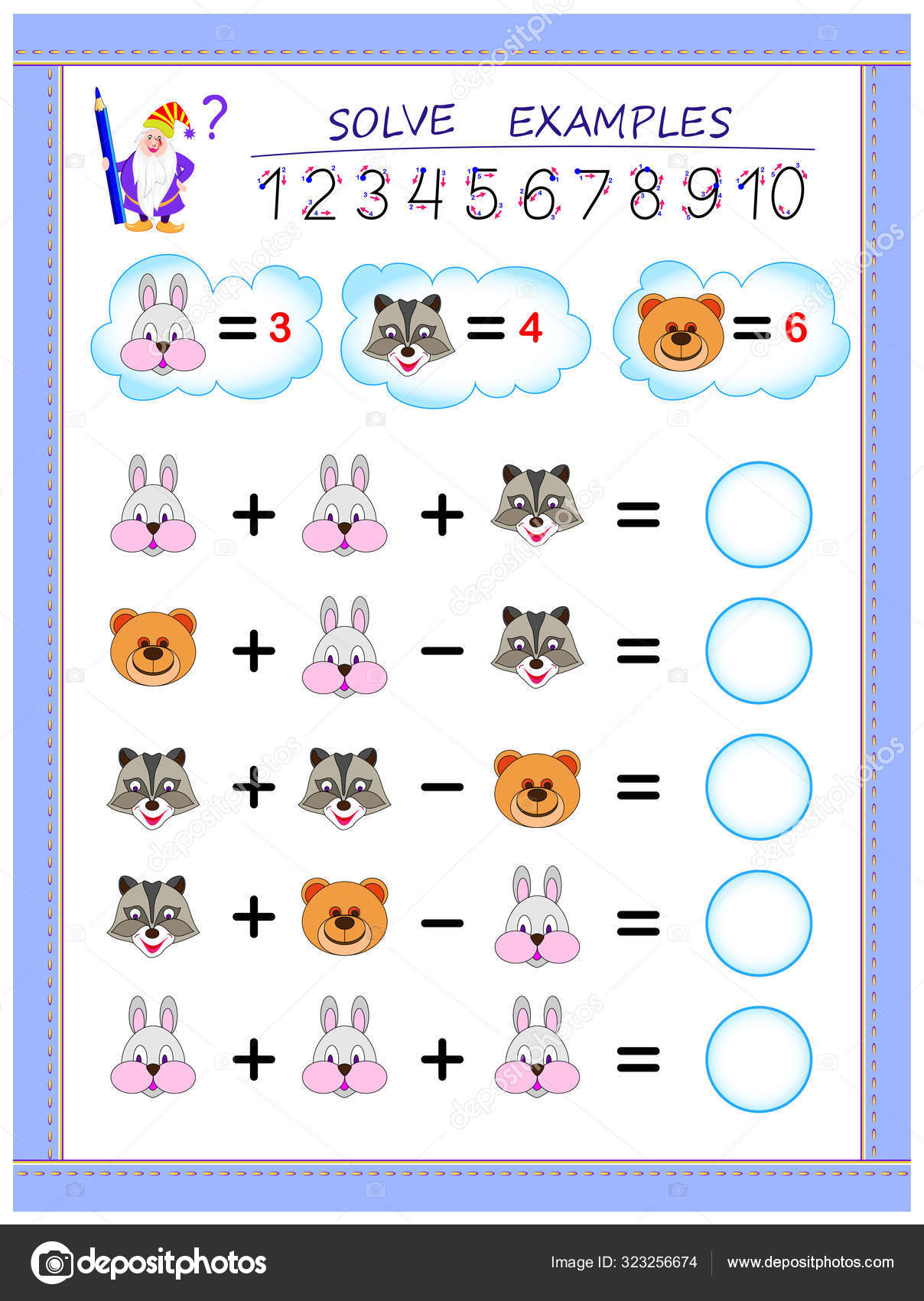 Soustraction. Gamme Jusqu'à 10 Numérique. Mathématiques. Feuille