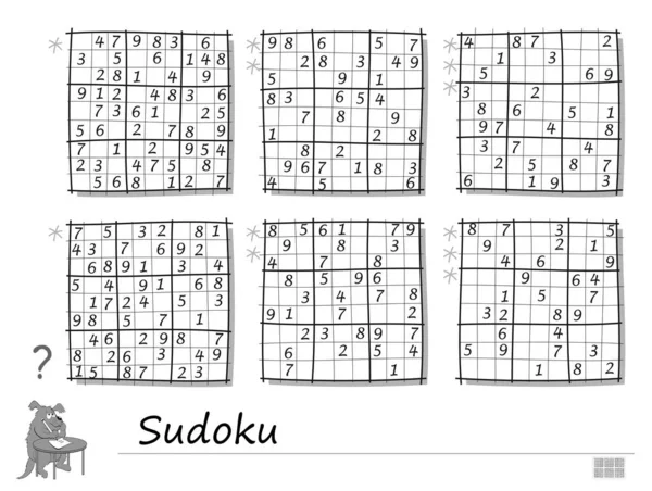 Reihe Von Sudoku Rätseln Schwierigkeitsstufen Logikspiel Für Kinder Und Erwachsene — Stockvektor