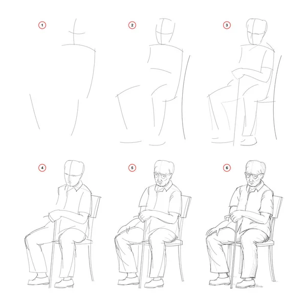 Hoe Tekenen Uit Natuur Schets Van Zittende Oude Man Creatie — Stockvector