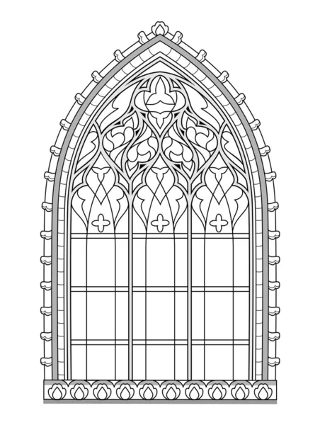 法国教堂漂亮的中世纪彩色玻璃窗户 彩色书籍的黑白图纸 燃烧的哥特式建筑风格在西欧 儿童工作表 矢量图像 — 图库矢量图片