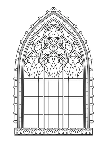 Beau Vitrail Médiéval Dans Les Églises Françaises Dessin Noir Blanc — Image vectorielle