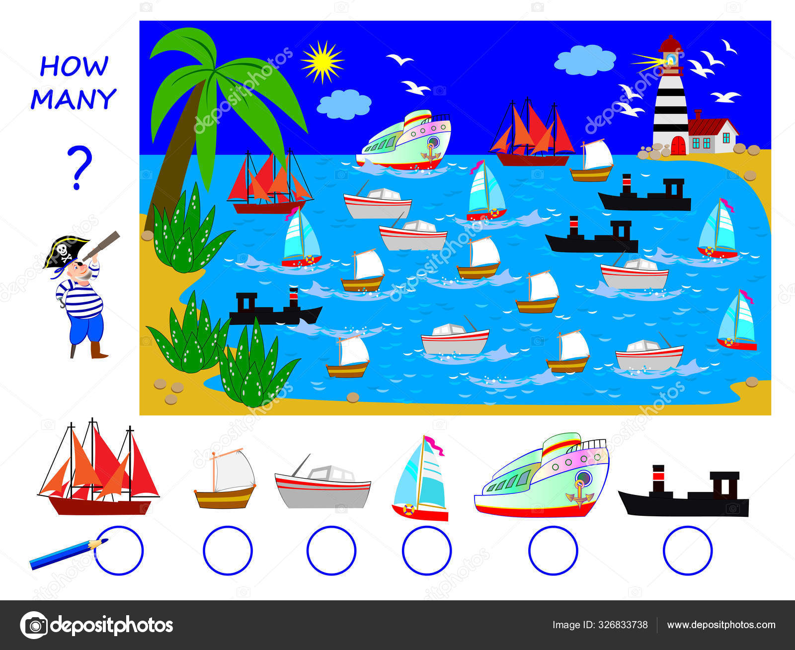 Educación Matemática Para Niños Ayuda Los Piratas Contar Cantidad