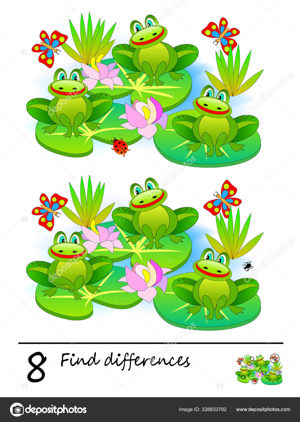 Find Differences Logic Puzzle Game Children Adults Printable Page