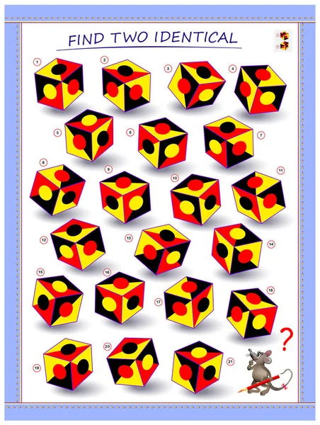 Besoin Trouver Deux Cubes Identiques Jeu Puzzle Logique Pour Enfants — Image vectorielle