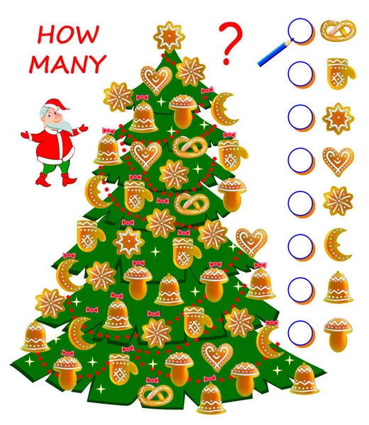 Educación Matemática Para Niños Cuenta Cantidad Pasteles Árbol Navidad Escribe — Archivo Imágenes Vectoriales