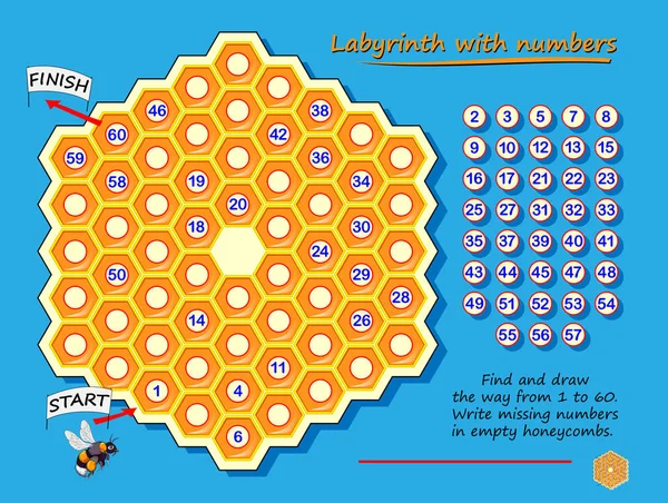 Labyrinth Mit Zahlen Logik Puzzlespiel Für Kinder Und Erwachsene Finde — Stockvektor