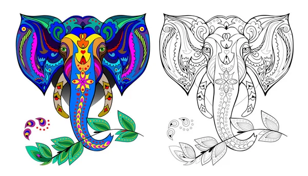 Colorful Black White Page Coloring Book Kids Illustration Stylized Indian — 스톡 벡터