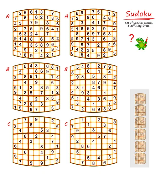 Set Funny Sudoku Puzzles Difficulty Levels Logic Game Children Adults — 스톡 벡터