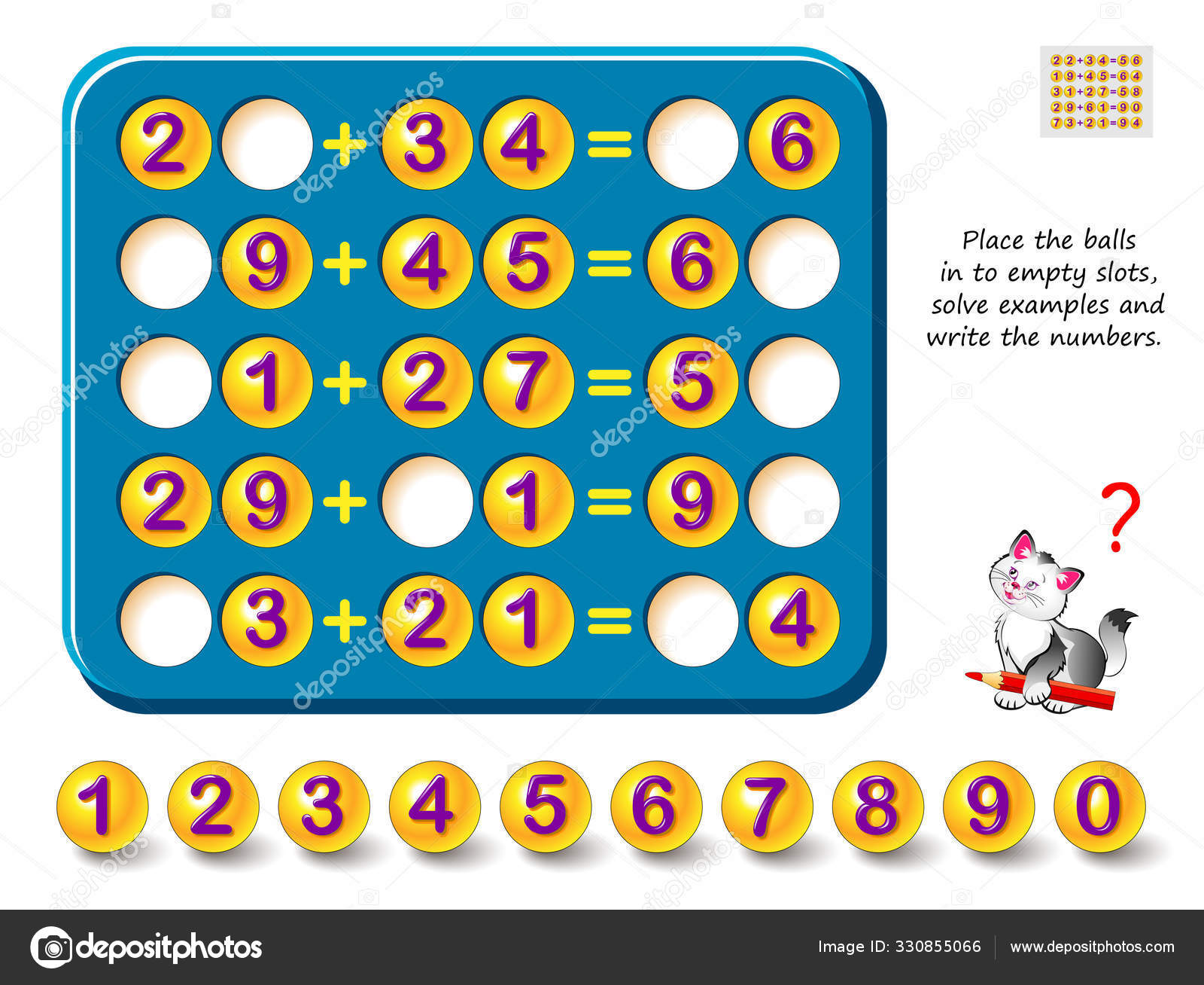 Adição com bolas de brinquedo colorido. jogo de matemática