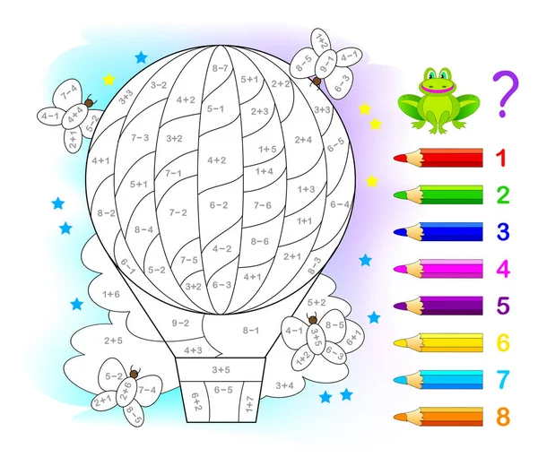 Educação Matemática Para Crianças Livro Colorir Exercícios Matemáticos Sobre Adição — Vetor de Stock