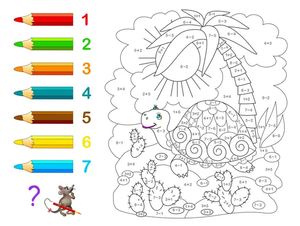 Educação Matemática Para Crianças Livro Colorir Exercícios Matemáticos Sobre Adição —  Vetores de Stock