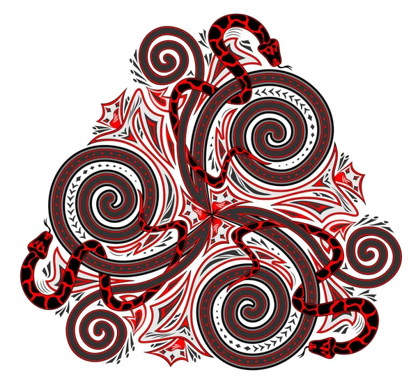 Fantasy Drawing Celtic Popular Ornament Trickle Symbol Interweaving Snakes Printable — Stock Vector