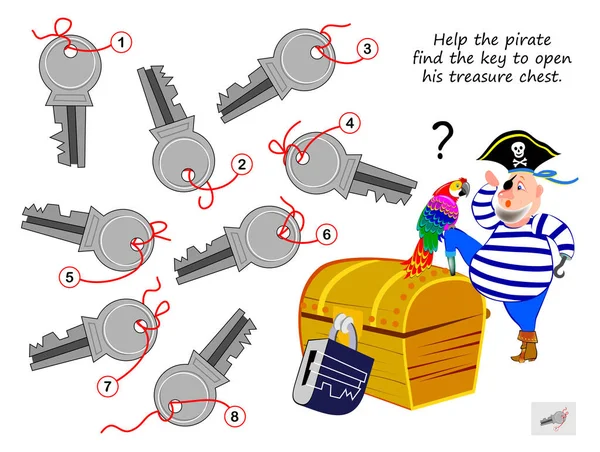 儿童和成年人的逻辑拼图游戏 帮海盗找到打开宝箱的钥匙 为孩子们打印的智力测验书 发展空间思维 矢量卡通图片 — 图库矢量图片