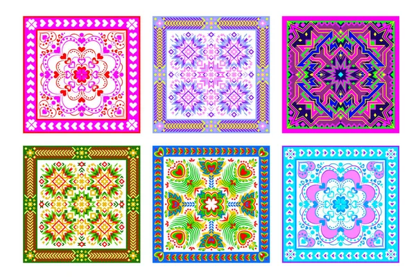 Set Von Verschiedenen Quadratischen Ornamenten Kaleidoskopischen Stil Schöner Hintergrund Für — Stockvektor