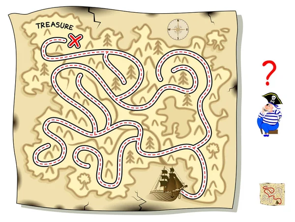 Logica Puzzle Game Con Labirinto Bambini Adulti Aiuta Pirati Trovare — Vettoriale Stock