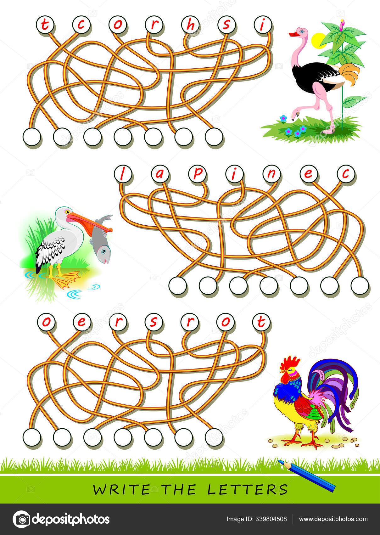 Lógica Juego Puzzle Para Estudio Inglés Con Laberinto Encuentra Los