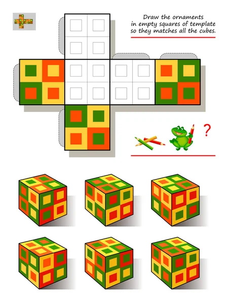 Logik Pusselspel För Barn Och Vuxna Rita Ornament Tomma Rutor — Stock vektor
