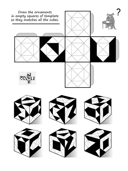 Jogo Quebra Cabeça Lógica Para Crianças Adultos Desenhe Ornamentos Quadrados — Vetor de Stock