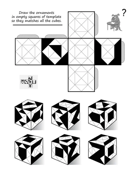 Logik Puzzle Für Kinder Und Erwachsene Zeichnen Sie Die Ornamente — Stockvektor