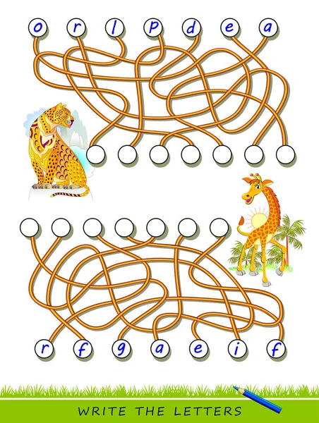 Logické Puzzle Hra Pro Studium Angličtiny Labyrintu Najít Správná Místa — Stockový vektor