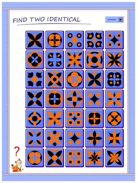 Jeu Puzzle Logique Pour Enfants Adultes Trouvez Deux Tuiles Avec — Image vectorielle