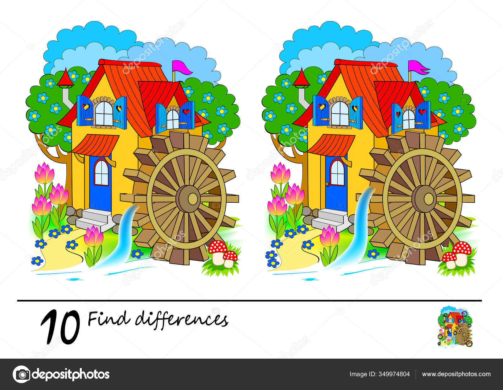 Find Differences Logic Puzzle Game Children Adults Printable Page