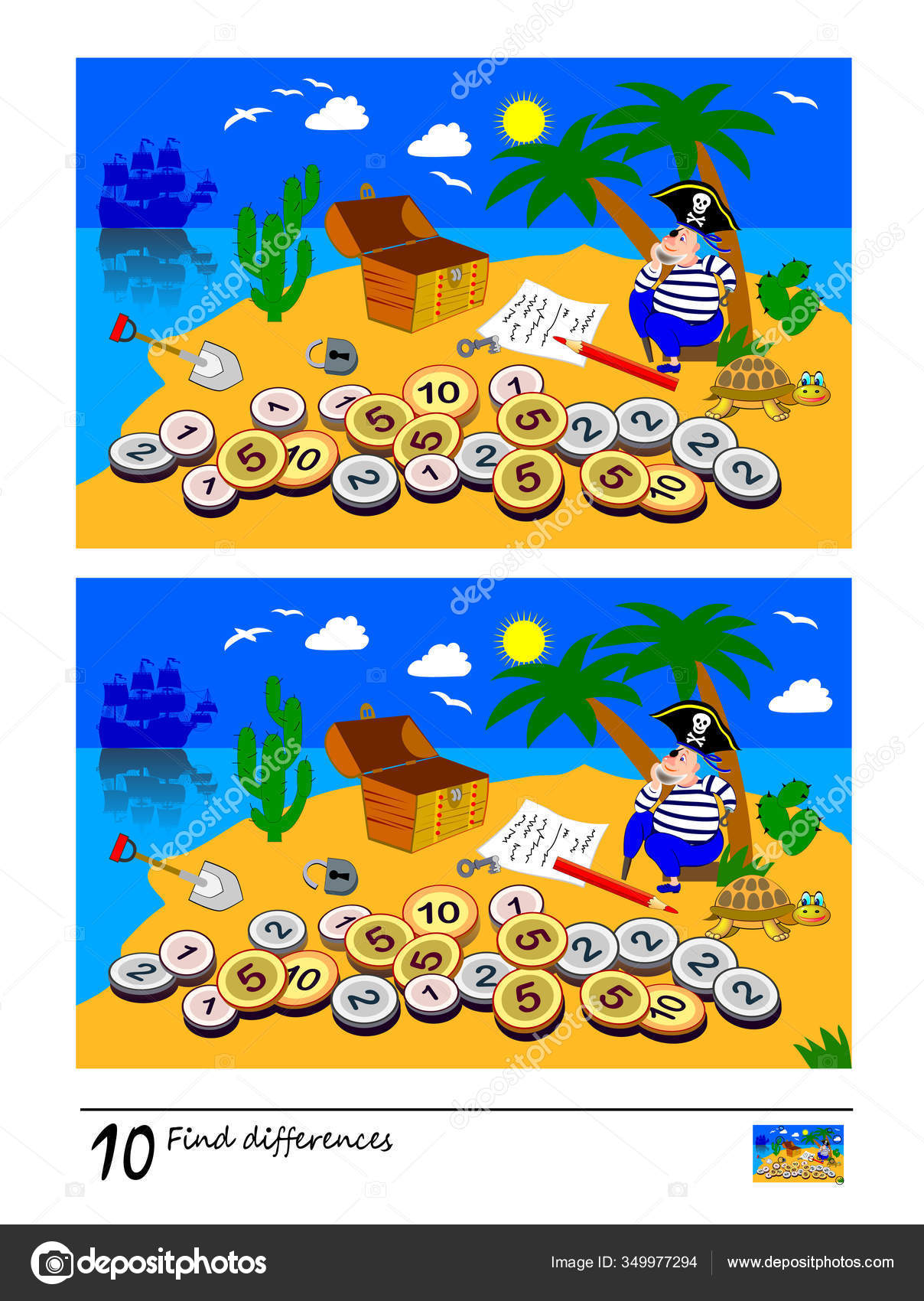 Find Differences Logic Puzzle Game Children Adults Printable Page