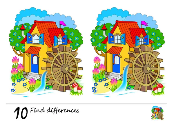 Find Differences Logic Puzzle Game Children Adults Printable Page Kids — Stock Vector