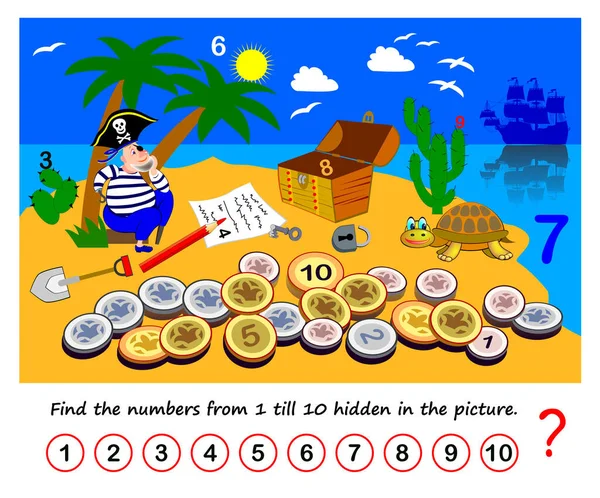 Educação Matemática Para Crianças Jogo Puzzle Lógico Encontre Números Até —  Vetores de Stock