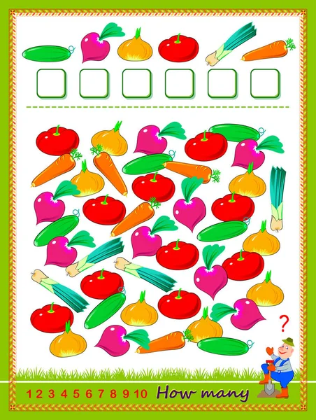 Math Education Children Count Quantity Vegetables Write Numbers Developing Counting — Stock Vector