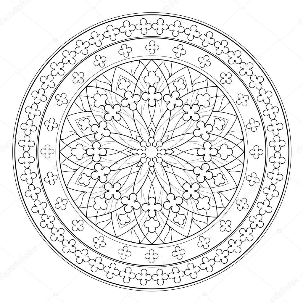 Download Black And White Page For Coloring Book Fantasy Drawing Of Beautiful Gothic Rose Window With Stained Glass Medieval Architecture In Western Europe Worksheet For Children And Adults Vector Image 362055892 Larastock