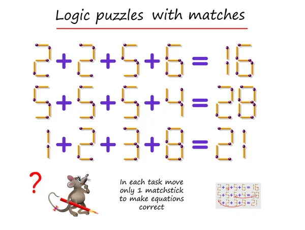 Jeu Puzzle Logique Avec Des Allumettes Dans Chaque Tâche Déplacer — Image vectorielle