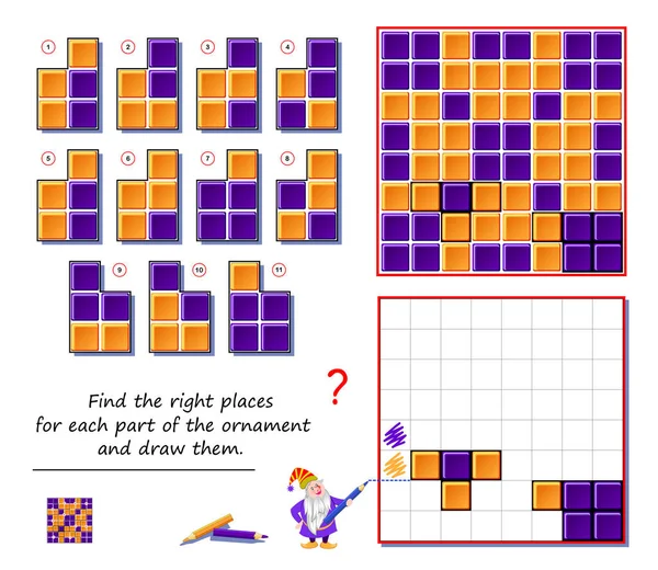 Logik Pusselspel För Barn Och Vuxna Hitta Rätt Platser För — Stock vektor