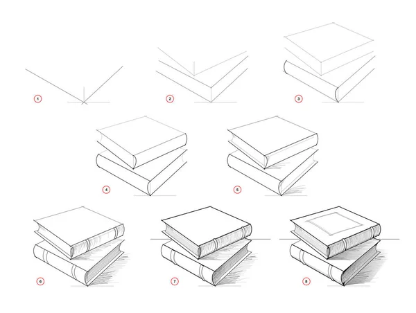 Página Muestra Cómo Aprender Dibujar Bocetos Libros Creación Paso Paso — Vector de stock