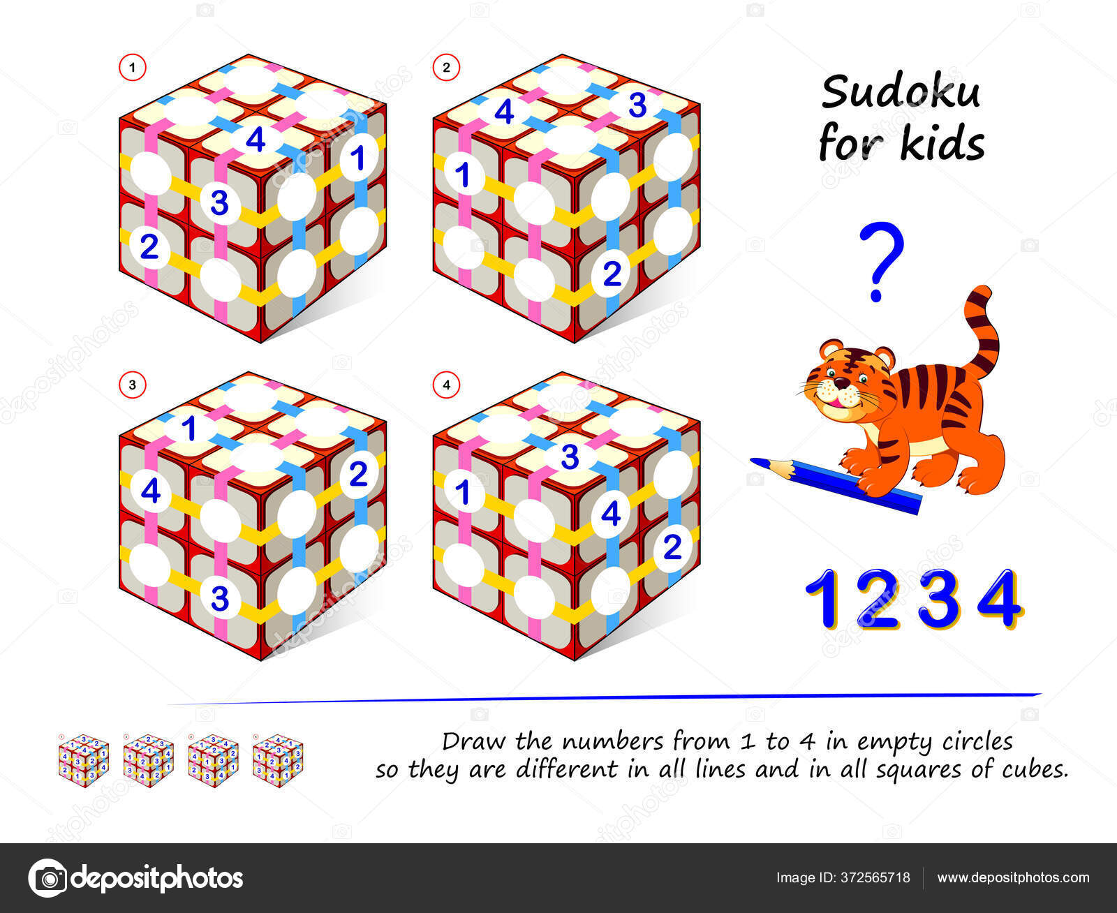 Logic Sudoku Game For Children And Adults. Big Size Puzzle With 3 Squares,  Difficult Level. Printable Page For Kids Brain Teaser Book. Developing  Counting Skills. IQ Training Test. Vector Image. Royalty Free