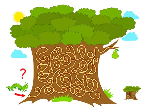 Logiczna Gra Logiczna Labiryntem Dla Dzieci Dorosłych Pomóż Małemu Robakowi — Wektor stockowy