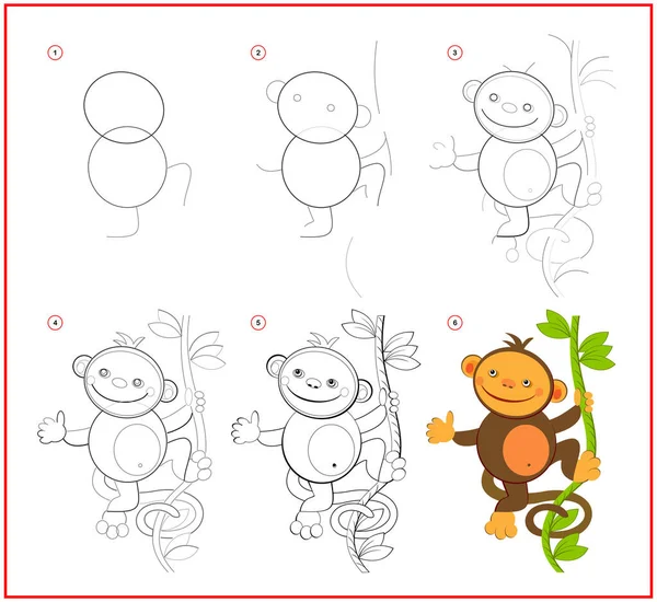 Como Desenhar Macaco Brinquedo Bonito Página Educacional Para Crianças Criação —  Vetores de Stock