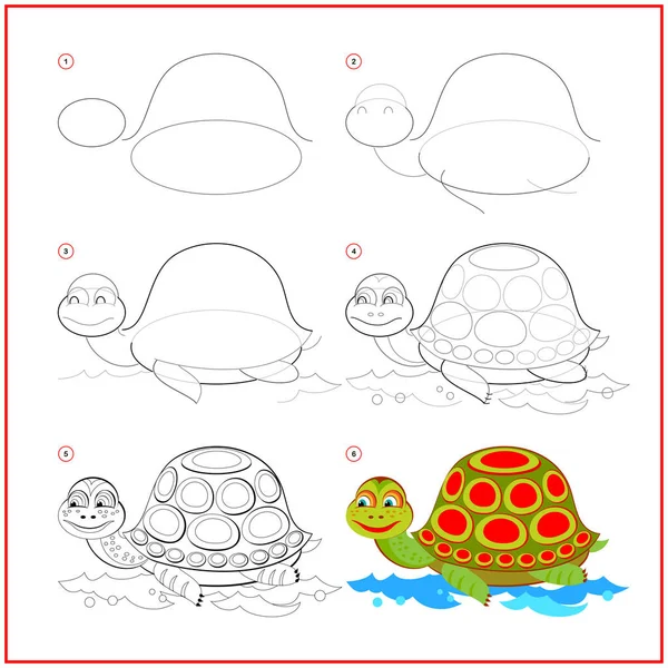 Como Desenhar Tartaruga Brinquedo Bonito Página Educacional Para Crianças Criação — Vetor de Stock