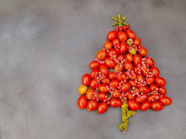 Vánoční strom s cherry rajčaty na šedé — Stock fotografie