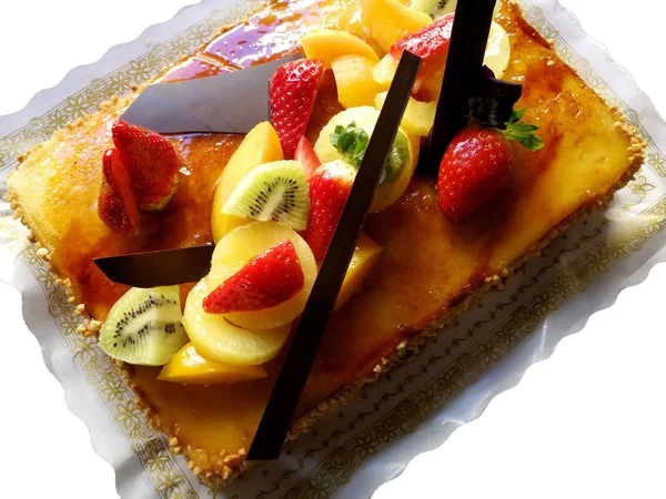 Pastel Con Frutas Frescas Chocolate — Foto de Stock