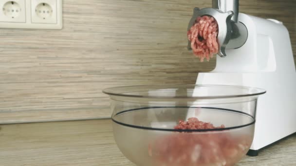 Cooking the meat forcemeat using the meat grinder — Stock Video