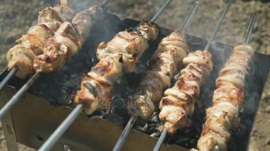 Kebap kömürlerin üzerinde metal şiş üzerinde kavrulmuş