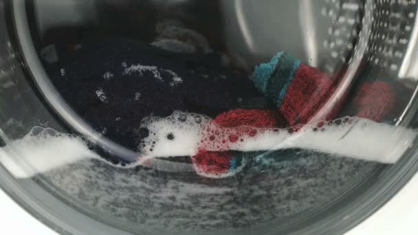 Washing machine. Working process. Close up — Stock Video